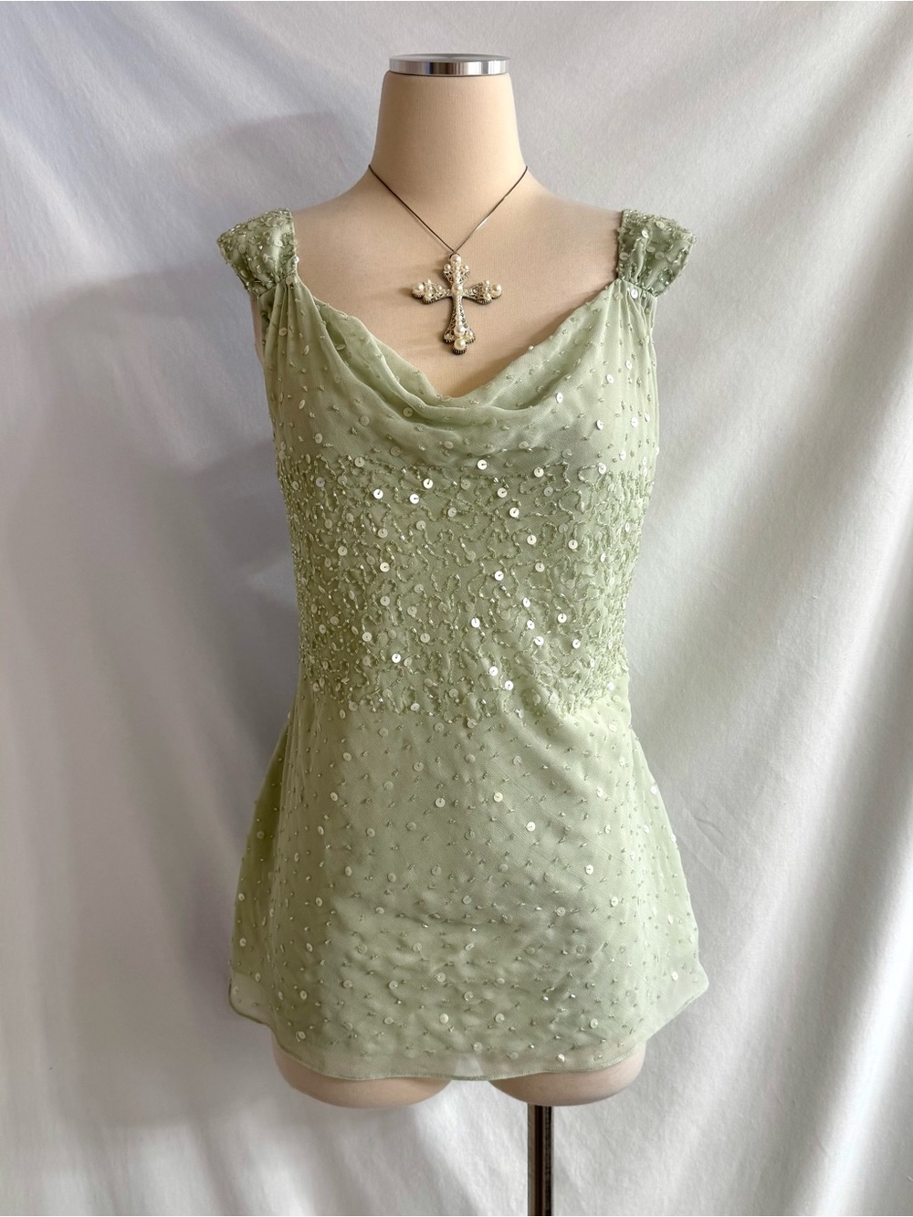 Y2K Green Fairycore Beaded Top